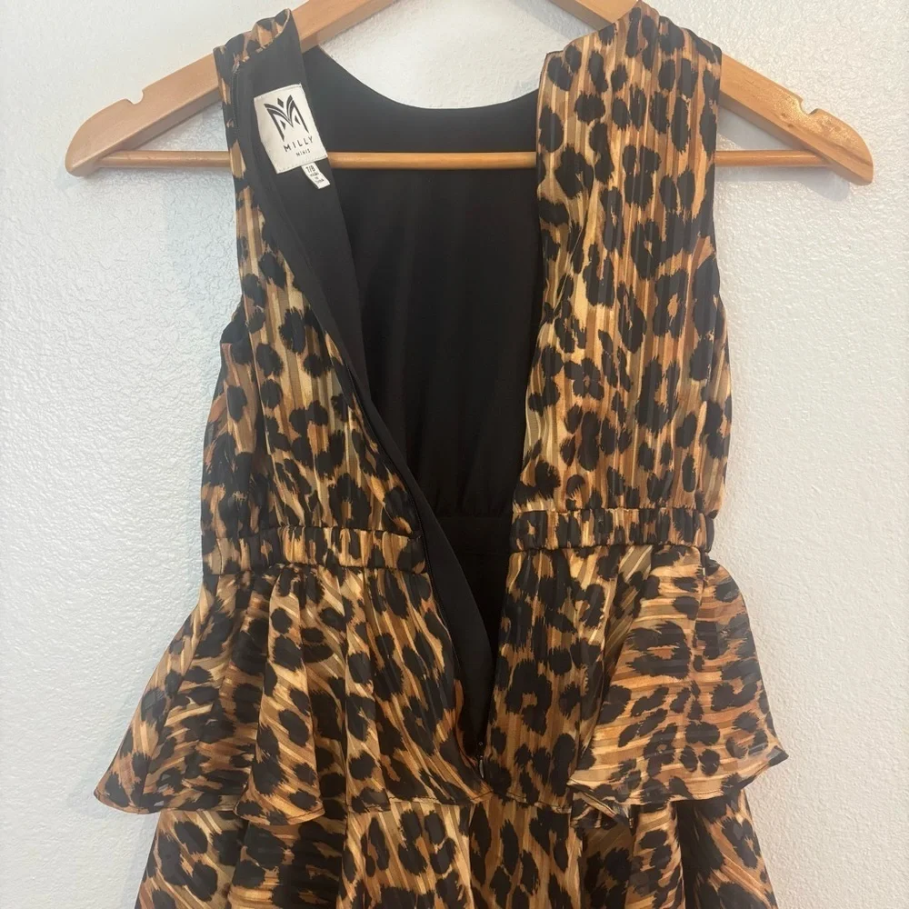 Milly Minis Leopard Print Tiered Ruffle Dress Girls Size 7/8